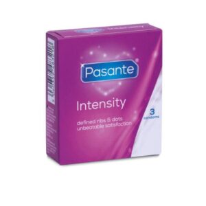 preservativi stimolanti con rilievi e nervature esterne in lattice di gomma naturale confezione pocket da tre pezzi Pasante Infinity Pulse calzata classica