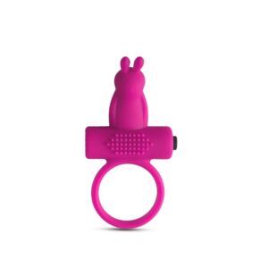 anello fallico vibrante in silicone elastico fucsia con stimolatore clitorideo a orecchie di coniglio per coppia Funny Rabbit Aura calzata classica