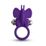 anello fallico vibrante in silicone viola elastico con appendice a farfalla per stimolazione clitoridea di coppia Butterfly Kinetic Shape calzata classica