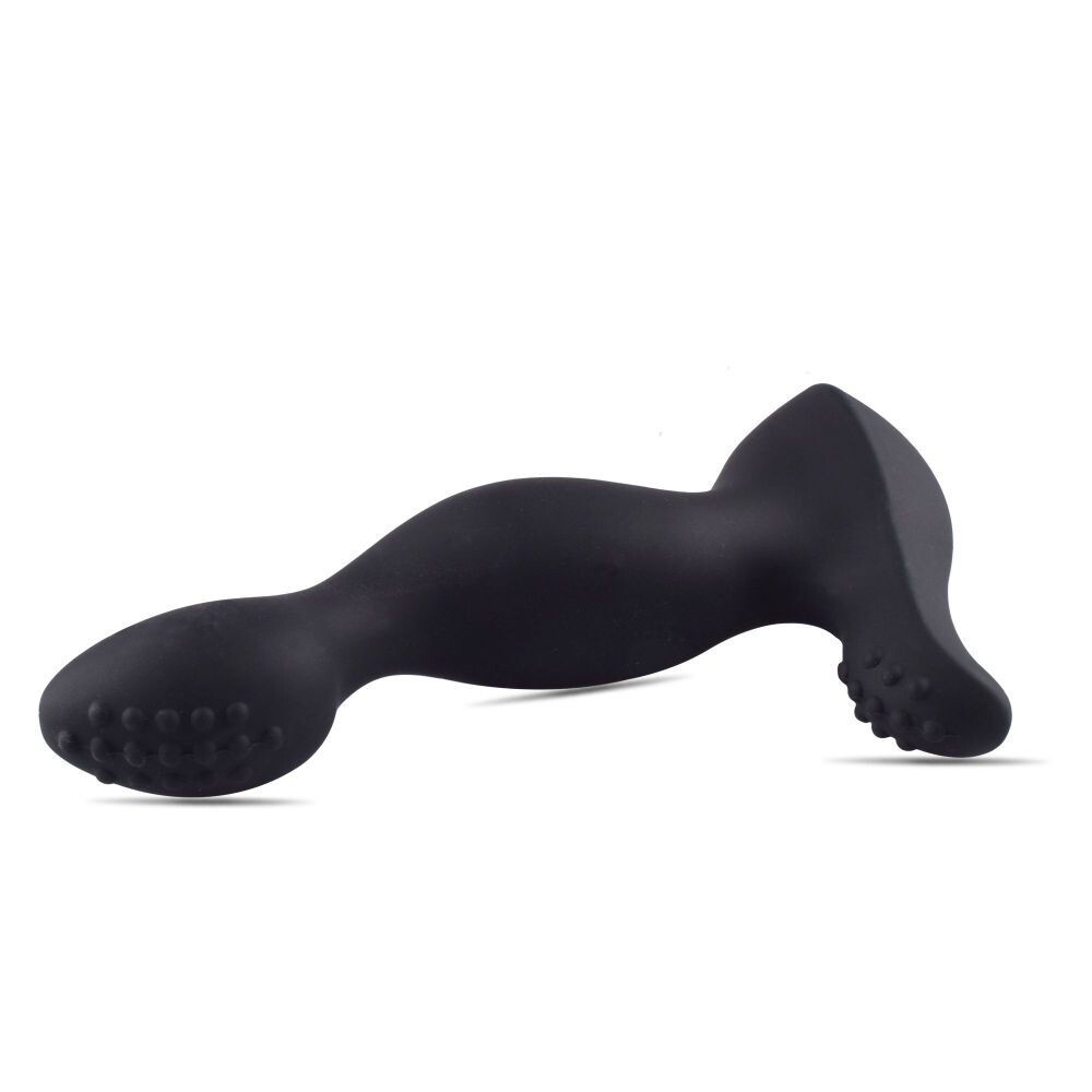 stimolatore prostatico vibrante in silicone flessibile nero Vibe Prostate Pod dettaglio dell ampia flangia basale allargata anti migrazione