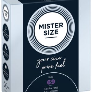 preservativi ultra sottili taglia tre xl in lattice naturale con spessore zero zero cinque millimetri e larghezza sessantanove astuccio da tre pezzi Mister Size 3XL Essence calzata classica