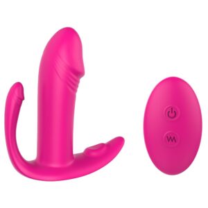 vibratore a tripla stimolazione simultanea vaginale anale clitoridea in silicone fucsia con telecomando wireless e mini bullet ricaricabile Up To Heaven Triple calzata classica