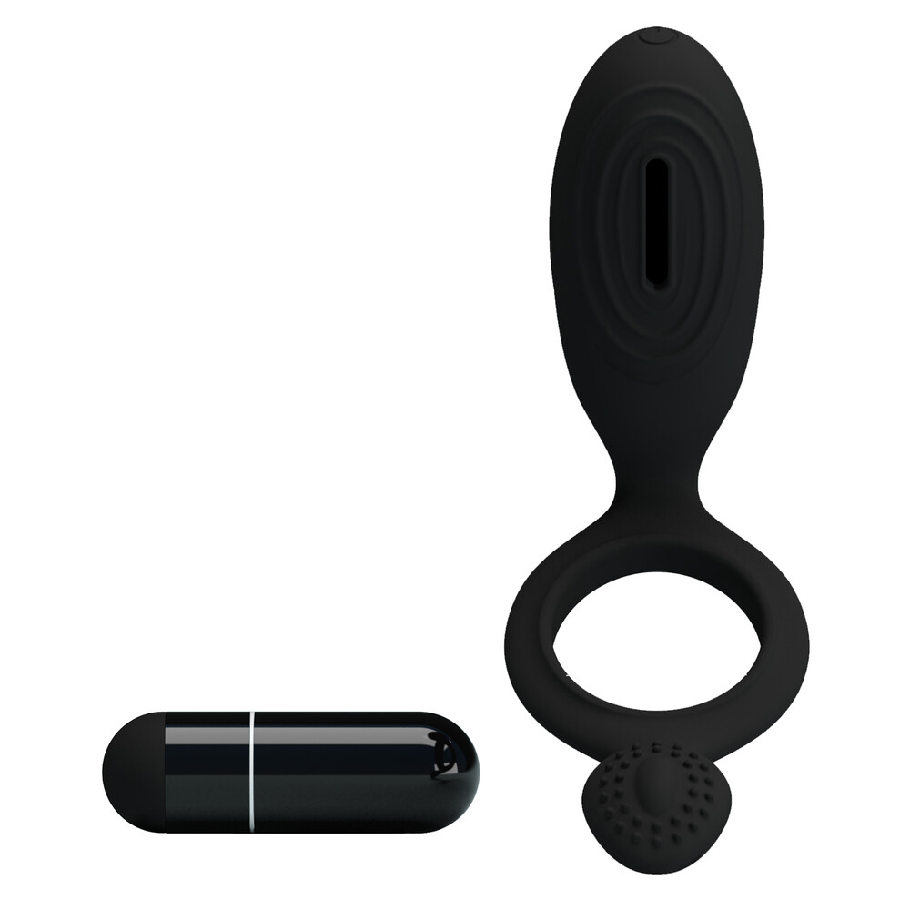 anello fallico vibrante in silicone elastico fucsia con micro rilievi stimolanti e bullet motorizzato removibile a bottone Ethel Kinetic Vista calzata classica