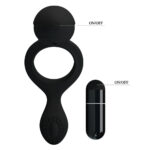 anello fallico vibrante in silicone elastico fucsia con micro rilievi stimolanti e bullet motorizzato removibile a bottone Ethel Kinetic Vista vista prospettica sul letto