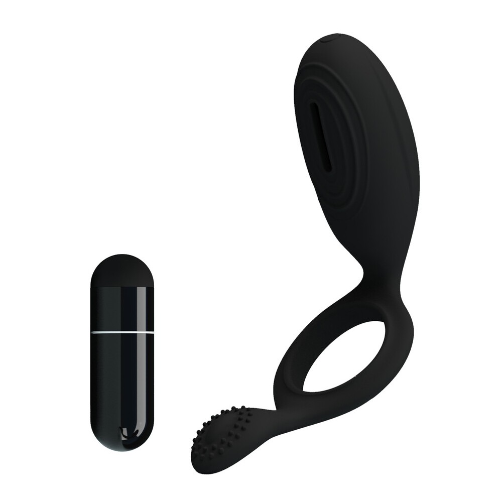 anello fallico vibrante in silicone elastico fucsia con micro rilievi stimolanti e bullet motorizzato removibile a bottone Ethel Kinetic Vista kit batterie lr41 incluse
