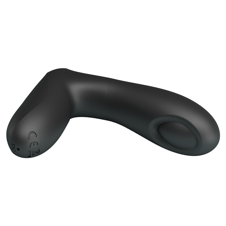 stimolatore prostatico in silicone nero con movimento cinetico di pulsazione assiale per punto p e base allargata a sella Onyx Pulse Probe focus fusto ricurvo