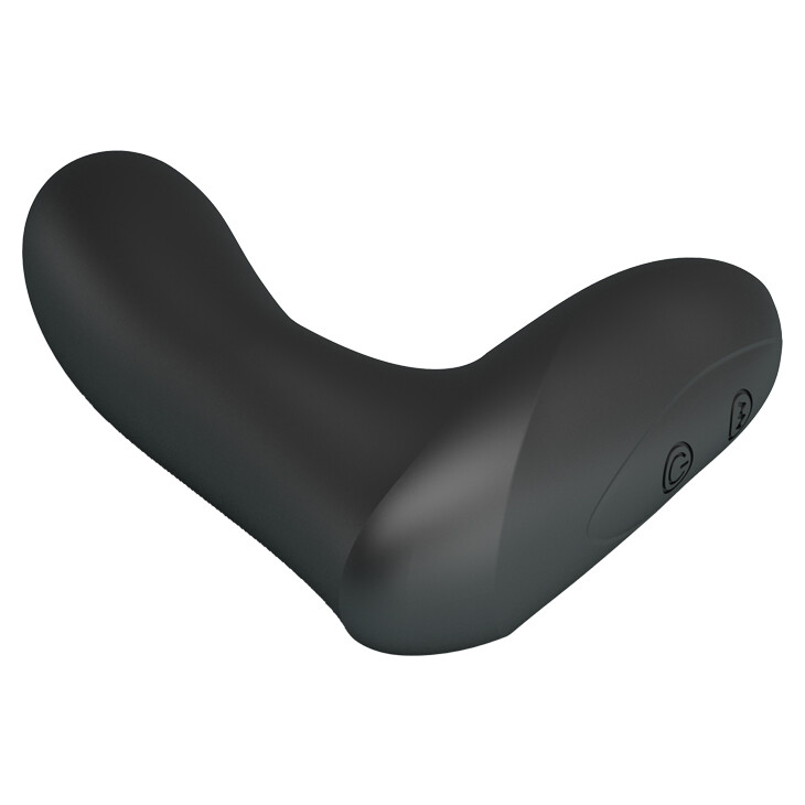 stimolatore prostatico in silicone nero con movimento cinetico di pulsazione assiale per punto p e base allargata a sella Onyx Pulse Probe dettaglio base a sella