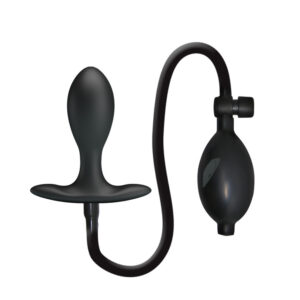 plug anale gonfiabile in silicone nero con pompetta manuale a bulbo per espansione progressiva e base a t Inflation Progressive Plug calzata classica