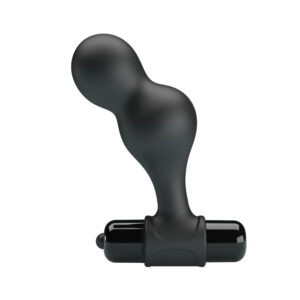stimolatore prostatico a doppia curva in silicone medico nero con bullet vibrante removibile alla base Rogue Wave Core calzata classica