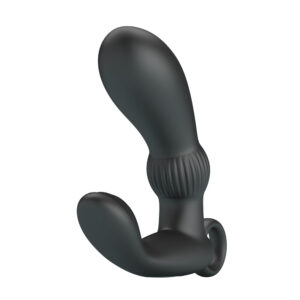 stimolatore prostatico in silicone nero ricurvo con rilievi perineali esterni ed impugnatura inferiore ad anello Cayla Pulse Orion calzata classica