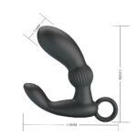stimolatore prostatico in silicone nero ricurvo con rilievi perineali esterni ed impugnatura inferiore ad anello Cayla Pulse Orion ingresso cavo usb