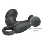 stimolatore prostatico in silicone nero ricurvo con rilievi perineali esterni ed impugnatura inferiore ad anello Cayla Pulse Orion test flessibilita asse