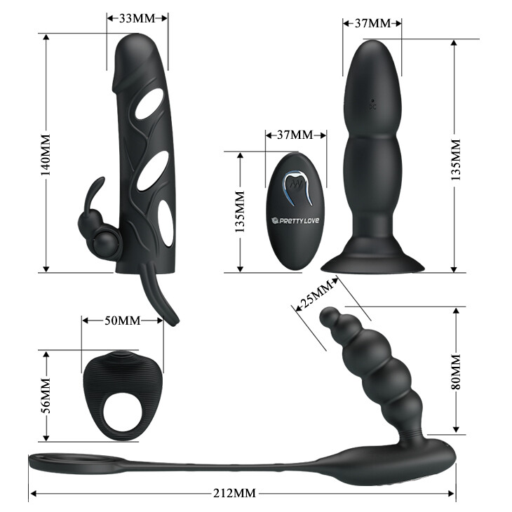 kit di vibratori per stimolazione anale e prostatica in silicone nero con quattro dispositivi inclusi anello fallico e mini bullet Master Hunter Loop inquadratura accessori in dotazione
