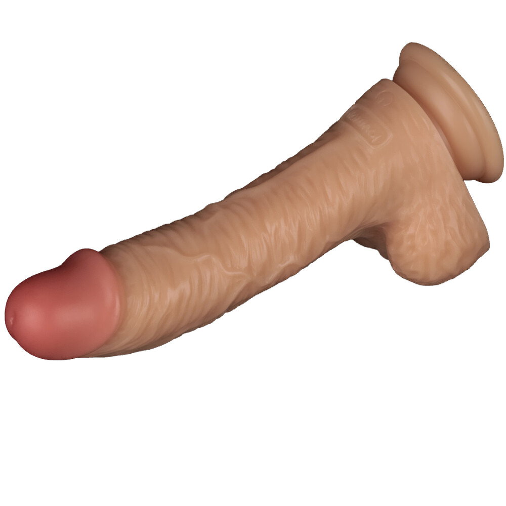 vibratore realistico color carne in pvc morbido flessibile ricurvo con testicoli potente ventosa alla base dieci frequenze e ricarica usb Real Delight Stratum focus ventosa inferiore