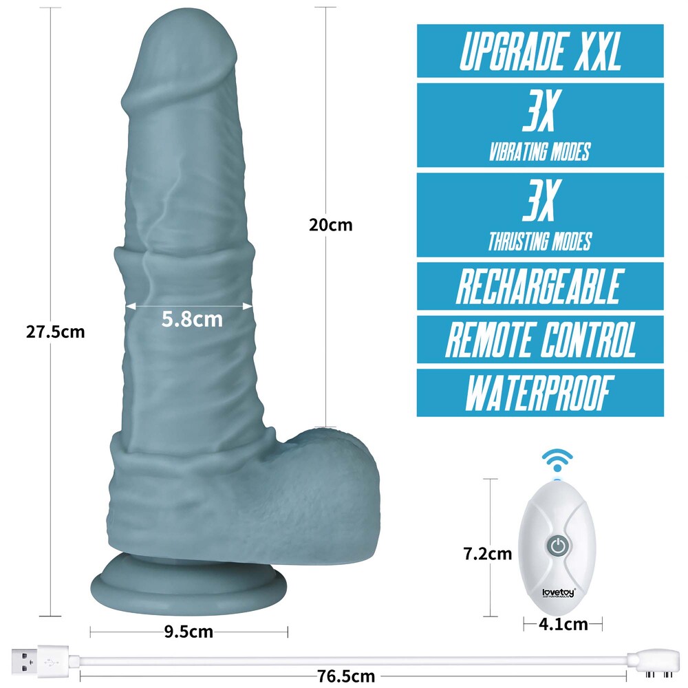 vibratore realistico a doppio strato in silicone morbido color carne con movimento di spinta assiale e telecomando wireless Nature Layer Essence dettaglio base di riscontro dei comandi