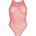 body sexy in rete rossa trasparente see through stile canotta smanicato con bottoni a pressione sul cavallo Net Snap Tank dettaglio bottoni automatici